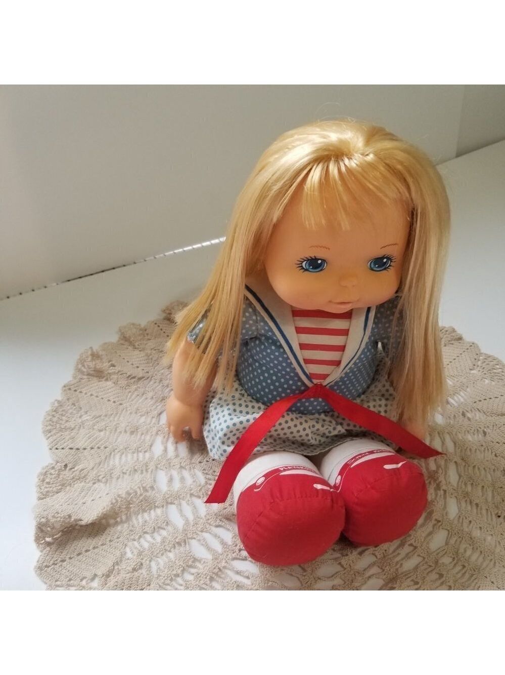 Vintage Playskool School Kids Doll 13.5” Sailor Girl Blonde Hair Blue Outfit - Picture 3 of 16